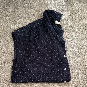 LOFT Navy Short-Sleeve Button-Down with Micro Print